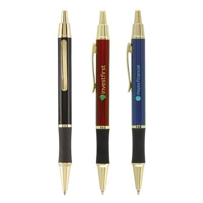 Matrix Gold Trim Pen | Custom Full-Color Pen with Lacquer Barrel and Rubber Grip