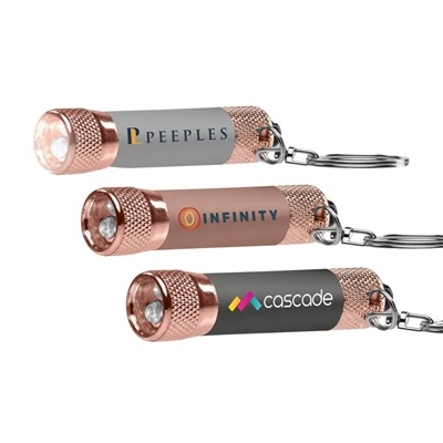 Chroma Softy Rose Gold Metallic LED Flashlight Keyring | Full Color Inkjet Custom Logo