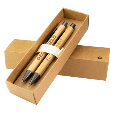 Bambowie Bamboo Gift Set | Full Color Laser Engraved Custom Pen & Pencil with Kraft Box