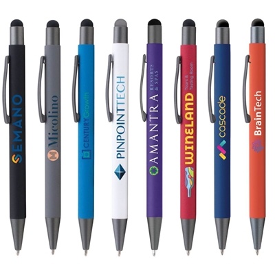 Bowie Softy Pen with Stylus | Full-Color Custom Pen with Soft-Touch Barrel and Premium Refill