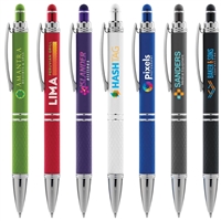 Phoenix Softy Metal Click-Action Pen | Full-Color Customizable, Rubber Grip with Stylus & Chrome Accents