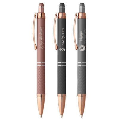 Premium Phoenix Softy Rose Gold Pen with Stylus | Laser Engraved for Branding