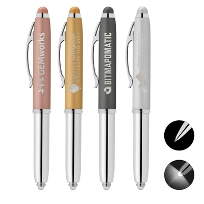 Vivano Softy Metallic Pen with LED & Stylus | Laser Engraved for Custom Promotion
