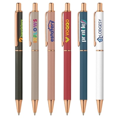 Duet Softy Rose Gold Pen | Customizable Full-Color Ink Jet & Ballpoint with Chrome Accents