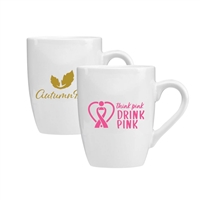 14 oz White Ceramic Bistro Mug | Custom Silk Screen Imprint, Large Handle