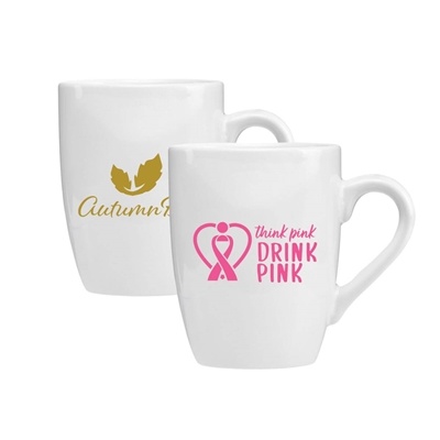 14 oz White Ceramic Bistro Mug | Custom Silk Screen Imprint, Large Handle