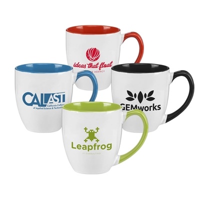 Two-Tone Ceramic Bistro Mug 15 oz. - Silk Screen | Custom Silk Screen Imprint, Contrasting Colors