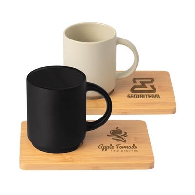 Personalized CafÃ© Duo Ceramic Mug & Bamboo Board Set | Laser Engraving Available