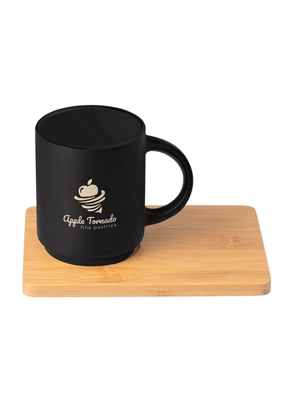 CafÃ© Duo 11 oz Ceramic Mug & Bamboo Board Set | Laser Engraved Corporate Gift