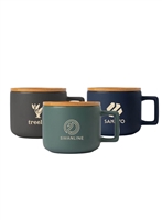 Cafe Virtuoso Ceramic Mug with Bamboo Lid | 12oz Laser Engraved