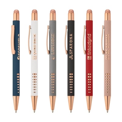 Bowie Rose Gold Pen with Stylus | Premium Custom Branding with Laser Engraving