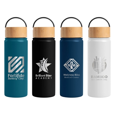 Reborn 18 oz. Double Wall Stainless Steel Bottle | Bamboo Lid & Custom Laser Engraving