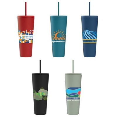 Spire 24 oz Soft Touch Recycled Plastic Tumbler | Custom Full-Color Imprint & Insulation