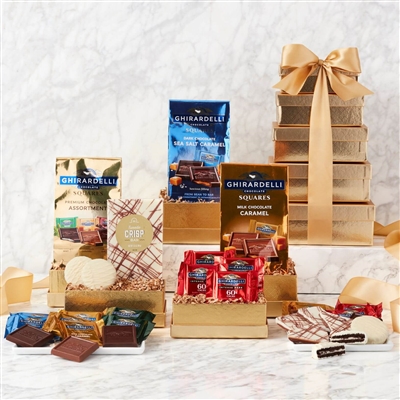 Hickory Farms Ultimate Golden Ghirardelli Gift Tower | Premium Chocolate Gift for Any Occasion