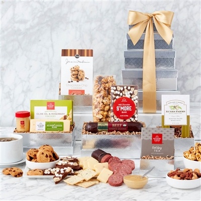 Silver Gourmet Snack Tower | Hickory Farms Summer Sausage, Cheese & More