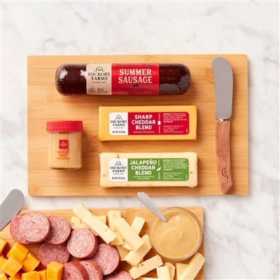 Hickory Farms Mini Charcuterie & Board Gift Set | Sausage, Cheese, Mustard, & Serving Board