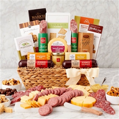 Hickory Farms Deluxe Charcuterie Basket | Sausage, Cheese, Mustard, Jam, Crackers & Cheese Cleaver