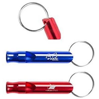Aluminum Metal Whistle Key Chain Laser Engraved | Custom Promotional Keychains
