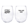 America250 15 Oz Wine Glass - Silk Screen Logo, Clear Stemless