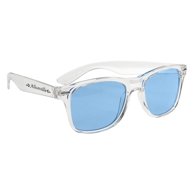 Clear Frame Malibu Sunglasses | Custom UV400 Crystalline Shades with Silk Screen Imprint