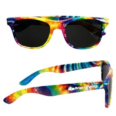 Tie-Dye Malibu Sunglasses | Custom UV400 Colorful Promo Shades with Silk Screen Imprint