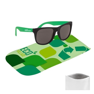 RPET Microfiber Sunglass Pouch | Eco-Friendly Custom Case with 4 Color Imprint