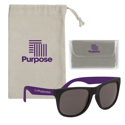 Rubberized Sunglasses Set with Microfiber Cloth & Cotton Pouch | Silk Screen Imprint