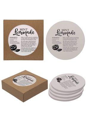 Round Stone Coaster 4 Pack | Custom 1 Color or Full Color Promotional Gift