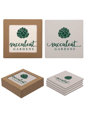 Square Stone Coaster 4 Pack | Custom 1 Color or Full Color Promotional Gift