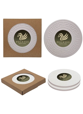 Round Greek Key Stone Coaster Duo | Custom 1 Color or Full Color Promotional Gift