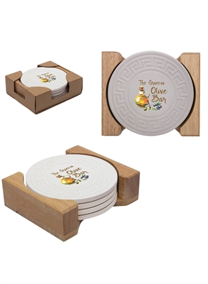 Round Greek Key Stone Coaster Set | Custom 1 Color or Full Color Promotional Gift