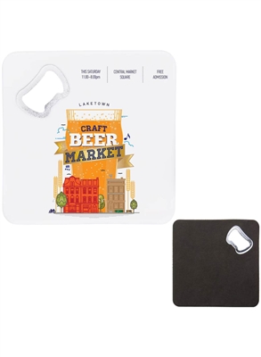 Square Bottle Opener Coaster | Custom 1 Color or Full Color Promotional Gift