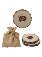 Custom Poplar Wood Coasters with Logo | Rustic Promotional Coaster Set