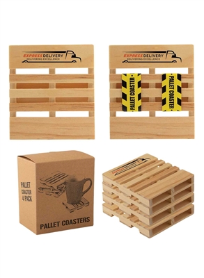 Pine Wood Pallet Coaster Set of 4 | Custom Logo Rustic Coasters