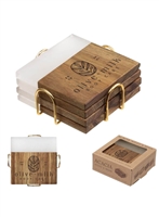 Acacia Wood Resin Coaster Set with Holder | Custom Logo Coasters