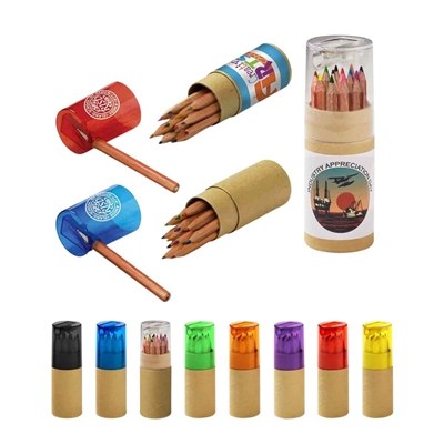 12-Color Pencil Tube with Sharpener | Creative Promo Gift with Custom Pad Printing