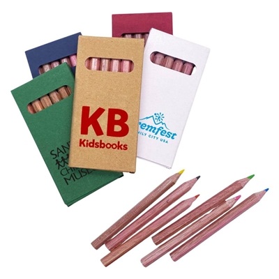 Custom Full Color Branded Pencil Set | Six Wooden Colors in Kraft Box