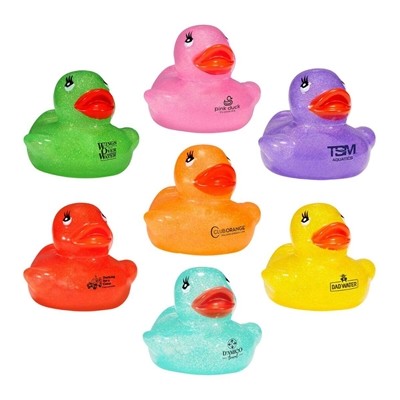 Custom Pastel Glitter Rubber Duck | 2" Promotional Toy | Custom Pad Print Imprint