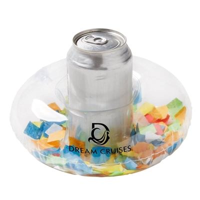 Inflatable Confetti Beverage Coaster | Custom Pad Printed Floating Drink Holder