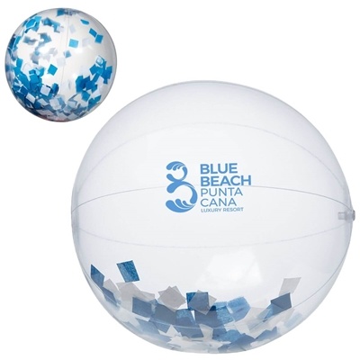 16" Blue & White Confetti Beach Ball | Custom Pad Printed Clear Inflatable Promo