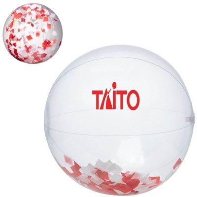 Red & White Confetti Beach Ball 16" | Custom Clear Inflatable for Promotions with Pad Print