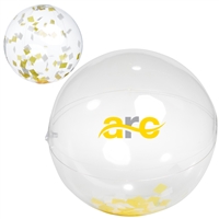Yellow & White Confetti Filled Clear Beach Ball 16" | Promotional Inflatable with Pad Print