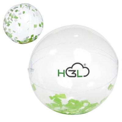 Green & White Confetti Beach Ball | Clear Inflatable Giveaway | Custom Pad Printed