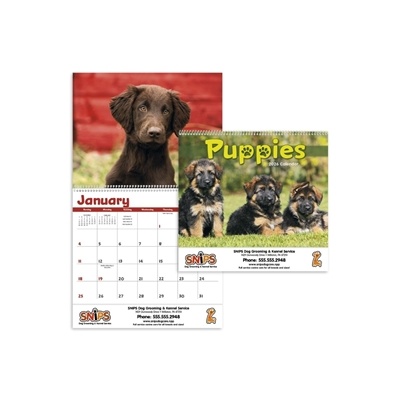 Puppies Spiral Calendar Logo | Triumph Promotional Calendar | 1 Color Imprint