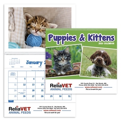 Puppies & Kittens | Pocket Calendar | 1-Color Custom Imprint | Triumph Calendars