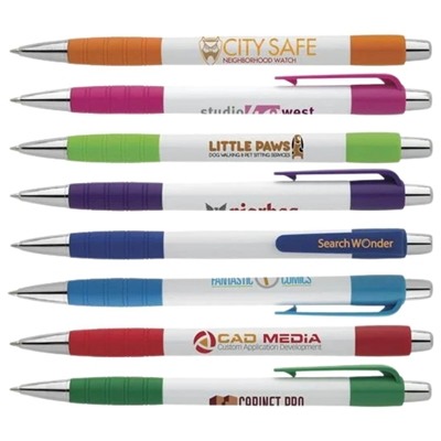 White Element Click Action Pen | Plunger-Action, Free Set-Up with Silk Screen Imprint