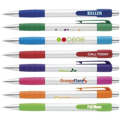 Silver Element Pen - Silk Screen | Custom Plunger-Action Pen with Vibrant Trim