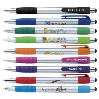 Silver Element Plunger-Action Pen with Stylus | Customizable with Silk Screen