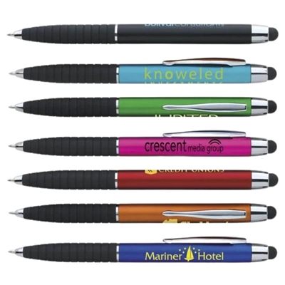 Metallic Cool Rubber Grip Pen | Twist-Action, Stylus, Custom Silk Screen Imprint
