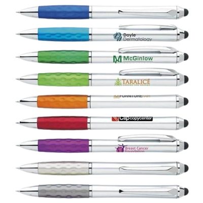 Custom Tev Silver Stylus Pen | Metallic Finish & Silk Screen Promotional Pens